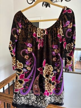 Annalee + Hope Brown Tunic with Pink & Purple Floral Print